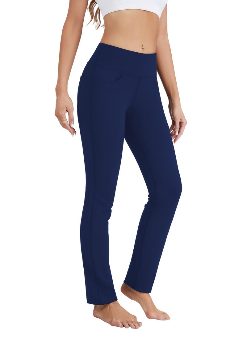 Safort Women's Yoga Pants Straight Leg Yoga Dress Pants 28"/30"/32"/34" Long Tall Inseam Stretch Slacks with Pocket for Workout 34'', Blue, L - Image 2